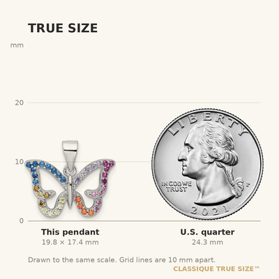 Sterling Silver Rhodium-plated Multicolor CZ Butterfly Pendant