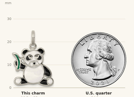 True size: Sterling Silver Enameled Panda Bear Charm shown next to a US quarter (24.3 mm)