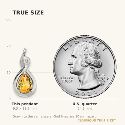 14K White Gold Pear Citrine and Diamond Pendant, 19.5 x 9.4mm