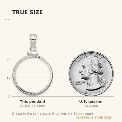 Wideband Distinguished Coin Jewelry 14K White Gold Polished and Diamond-cut x Screw Top Coin Bezel Pendant, 33.3 x 22.25mm