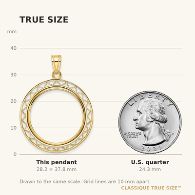 Wideband Distinguished Coin Jewelry 14K Polished Fancy Wire Prong Coin Bezel Pendant, 37.8 x 28.7mm