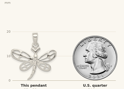 Classique True Size: Sterling Silver Polished Dragonfly Pendant shown next to a US quarter (24.3 mm)
