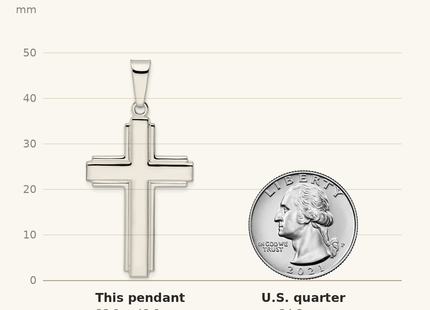 Classique True Size: Sterling Silver Polished w/Edge Lines Latin Cross Pendant shown next to a US quarter (24.3 mm)