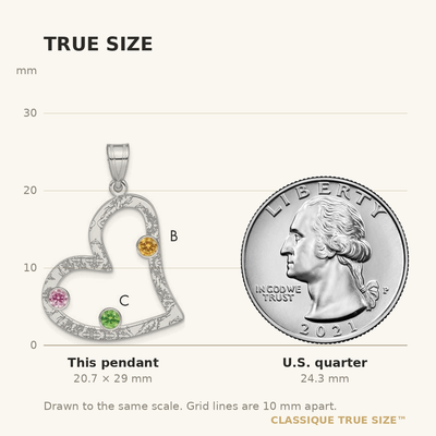 SS/Rhodium-plated 3 Birthstone Heart with SS Bezel Family Pendant