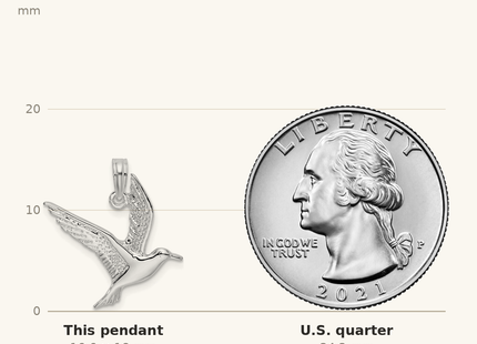 Classique True Size: De-Ani Sterling Silver Rhodium-Plated Polished Flying Seagull Pendant shown next to a US quarter (24.3 mm)