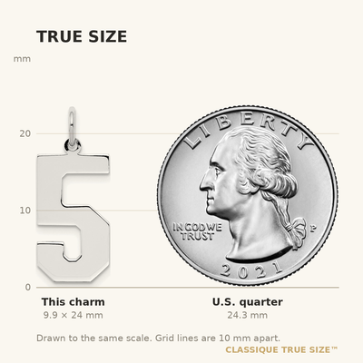 Sterling Silver/Rhodium-plated Polished Number 5 Charm, 24 x 10mm