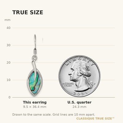 Sterling Silver Rhodium-plated Polished Abalone Leaf Dangle Shepherd Hook Earrings, 36.4 x 9mm