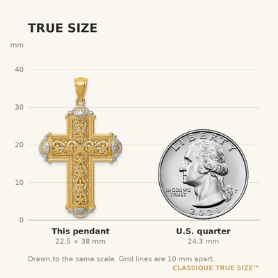 14K White Rhodium D/C Reversible Cross Pendant, 38mm