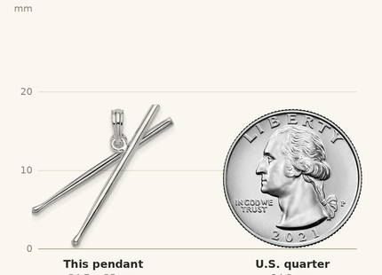 Classique True Size: De-Ani Sterling Silver Rhodium-Plated Polished Moveable 3D Drumsticks Pendant shown next to a US quarter (24.3 mm)