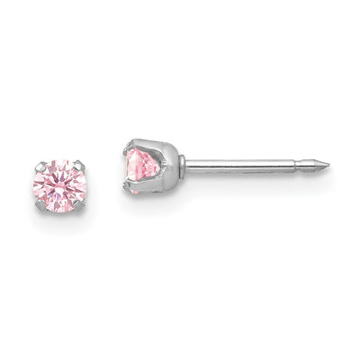 Inverness 14K White Gold Pink CZ Stud Short Post Piercing Earrings