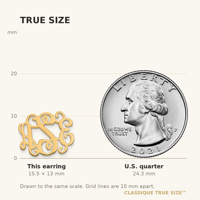 Sterling Silver/Gold-plated Monogram Post Earrings, 13 x 16mm