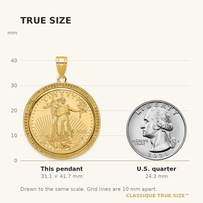 Wideband Distinguished Coin Jewelry 14K Polished and Beaded Mounted 1/2oz American Eagle Coin Bezel Pendant