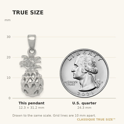 14K White Gold 3D Cut-out Pineapple Pendant
