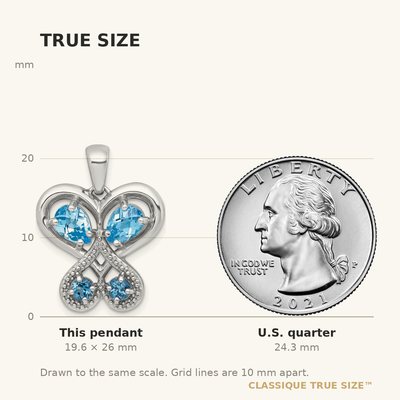 Sterling Silver Rhodium-plated Polished Light Swiss Blue Topaz and London Blue Topaz Heart Butterfly Pendant