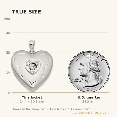 Sterling Silver Rhodium-plated Satin Diamond & Vibrant CZ Heart Locket