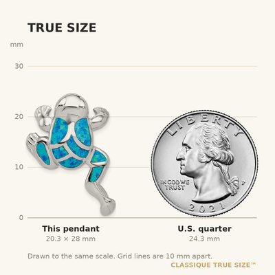 Sterling Silver Rhod-plated Created Blue Opal Inlay Frog Slide Pendant