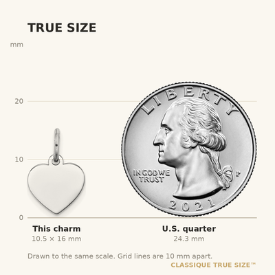 14K White Gold Plain .011 Gauge Engravable Heart Charm, 16 x 10mm