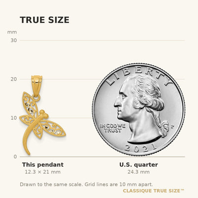 14K Satin Diamond-cut Dragonfly Pendant