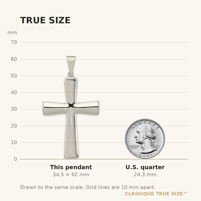 Sterling Silver Rhodium-plated Hollow Cross Pendant, 62 x 38mm
