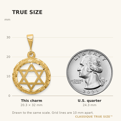 14K Star of David Charm, 32 x 19mm