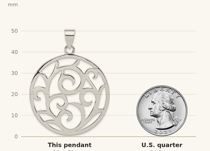 Classique True Size: Sterling Silver Fancy Round Pendant shown next to a US quarter (24.3 mm)