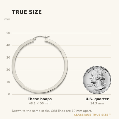 Sterling Silver Square Tube Hoop Earrings, 50 x 3mm