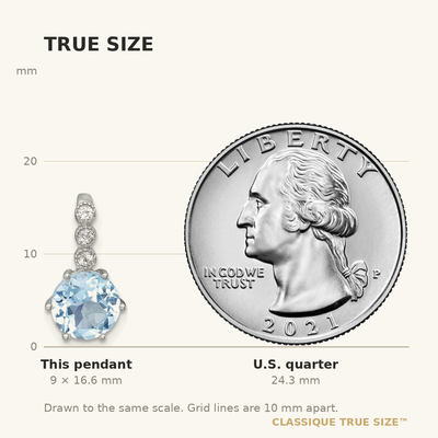 Sterling Silver Rhodium-plated Polished and Beaded Round Sky Blue and White Topaz Chain Slide Pendant