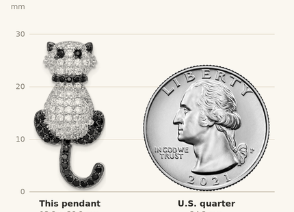 Classique True Size: Sterling Silver Rhodium-plated CZ Cat Slide Pendant shown next to a US quarter (24.3 mm)