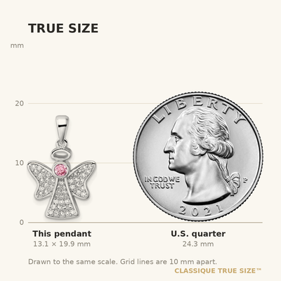 Sterling Silver Rhodium-plated Pink and Clear CZ Angel Pendant