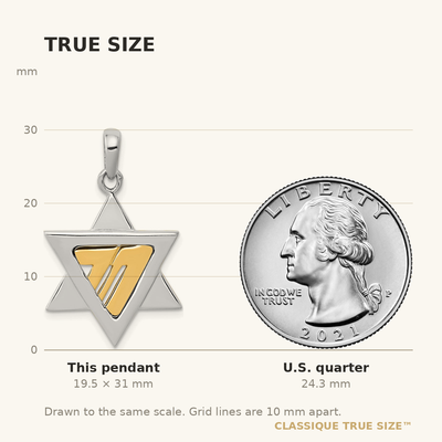 14K Two-tone Star of David Pendant, 31 x 20mm