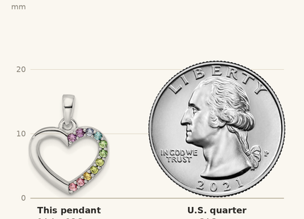 Classique True Size: Sterling Silver Rhodium-plated Nano Crystal Heart Pendant shown next to a US quarter (24.3 mm)