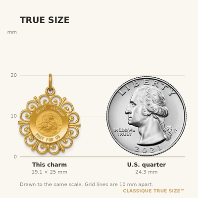 14K Saint Anthony Medal Charm, 25 x 19mm