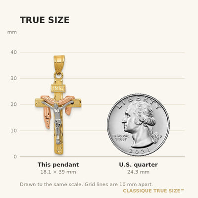 14K Tri-color Diamond-cut Small Draped INRI Crucifix Pendant