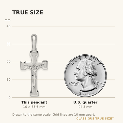 Sterling Silver Rhodium-plated Polished and Laser Crucifix Pendant, 35.6 x 15.85mm
