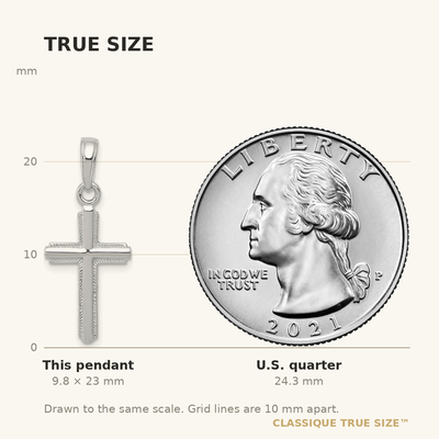 14K White Gold Polished Cross With Striped Border Pendant, 23 x 11mm