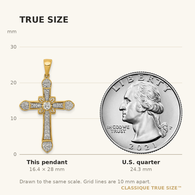 14K White Gold 1/. Diamond Filigree Cross Pendant, 28 x 15.5mm