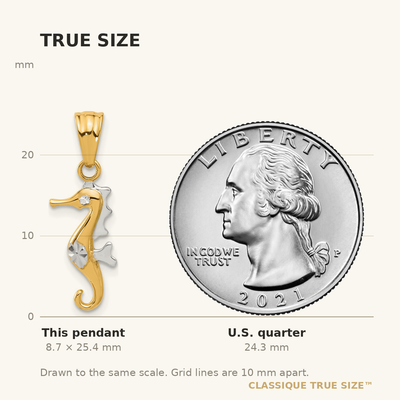 14K with White Rhodium Polished and Diamond Cut Seahorse Pendant