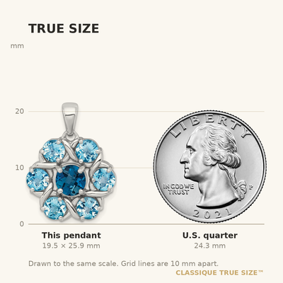 Sterling Silver Rhodium-plated Polished London Blue Topaz and Light Swiss Blue Topaz Flower Pendant