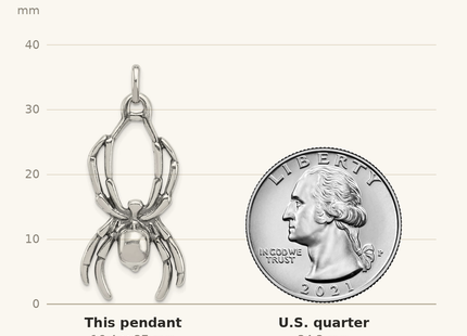 Classique True Size: Sterling Silver Antiqued Spider Pendant shown next to a US quarter (24.3 mm)