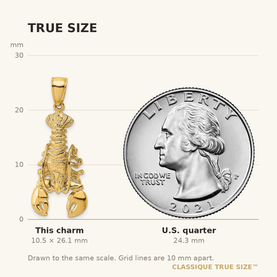 14K Moveable Lobster Charm, 26.1 x 15.1mm