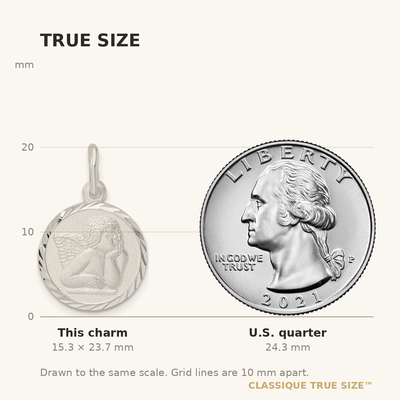 Sterling Silver Polished Satin and D/C Cherub Circle Charm, 23.69 x 14.71mm