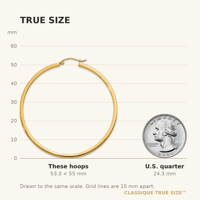 14K Square Tube Hoop Earrings, 55 x 2mm