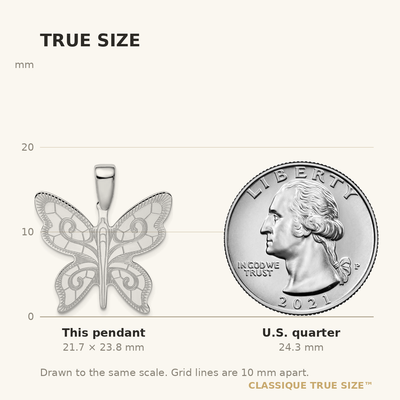 Sterling Silver Rhodium-plated Butterfly Pendant, 23.77 x 26.46mm