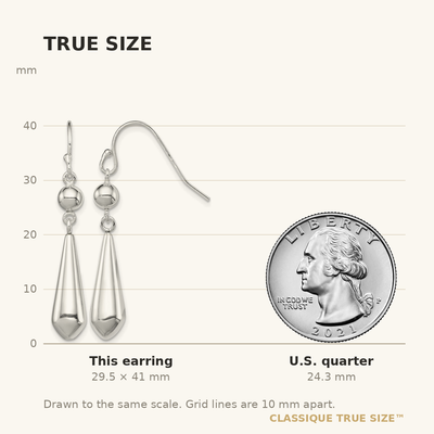 Sterling Silver Polished Beaded Teardrop Dangle Earrings, 41 x 7mm