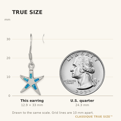 Sterling Silver Rhodium-plated Polished Created Blue Opal Inlay Starfish Dangle Earrings