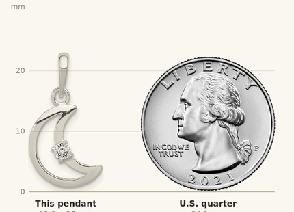 Classique True Size: Sterling Silver & CZ Polished Moon Pendant shown next to a US quarter (24.3 mm)