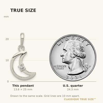 Sterling Silver & CZ Polished Moon Pendant