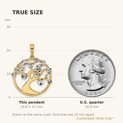 14K w/White Rhodium Diamond-cut Tree of Life Pendant