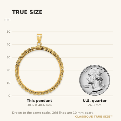 Wideband Distinguished Coin Jewelry 14K Polished Rope Prong Coin Bezel Pendant, 48.6 x 36.5mm