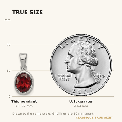 Sterling Silver Rhodium Garnet Pendant, 17 x 7mm